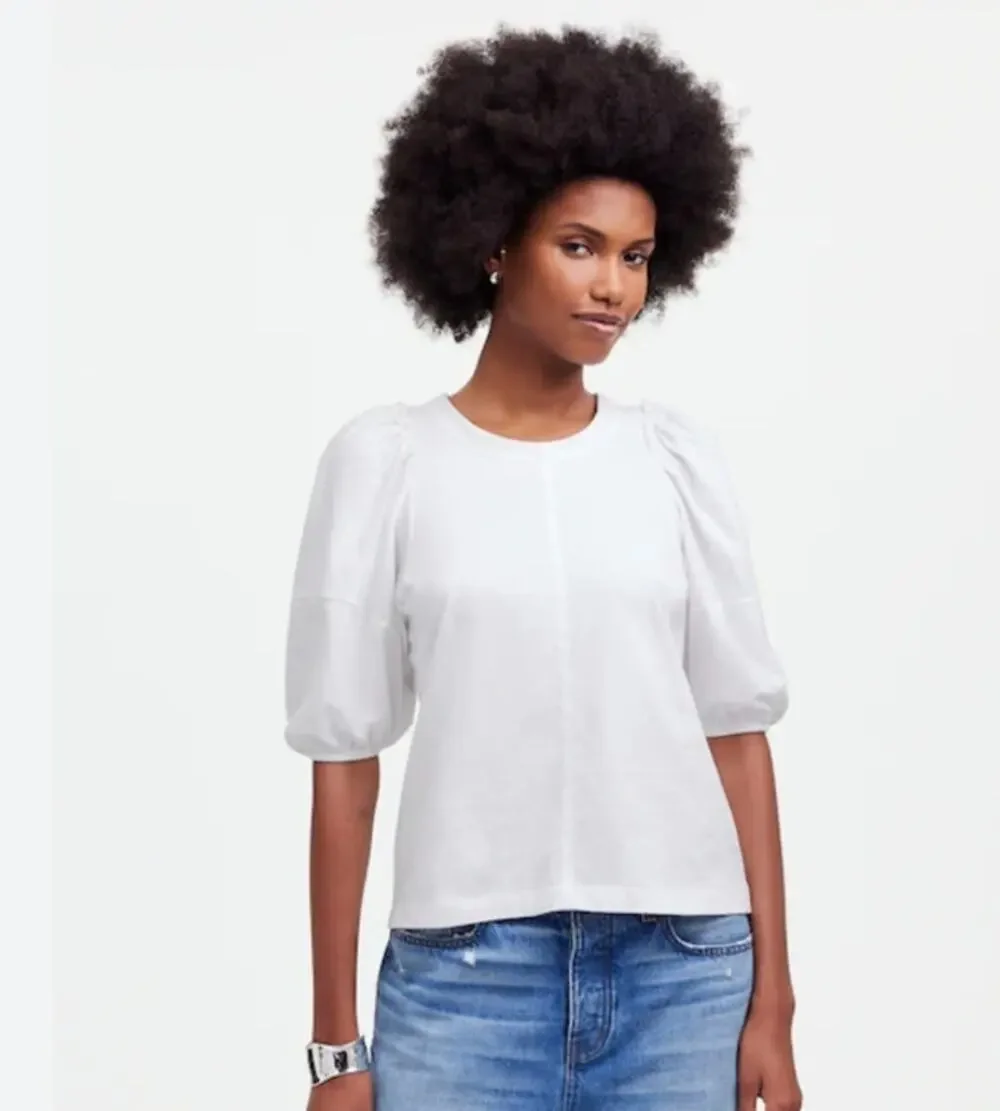 NWT Madewell Puff-Sleeve Tee 100 Percent Cotton White M *Flaw SEE DESCRIPTION